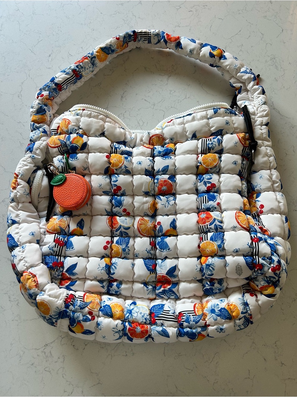 NWOT FP Movement Printed Quilted Carryall Bag in Tangerine Dream w/ Bag Charm